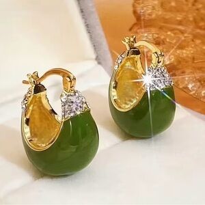 Elegant Green and Gold Hoop Earrings